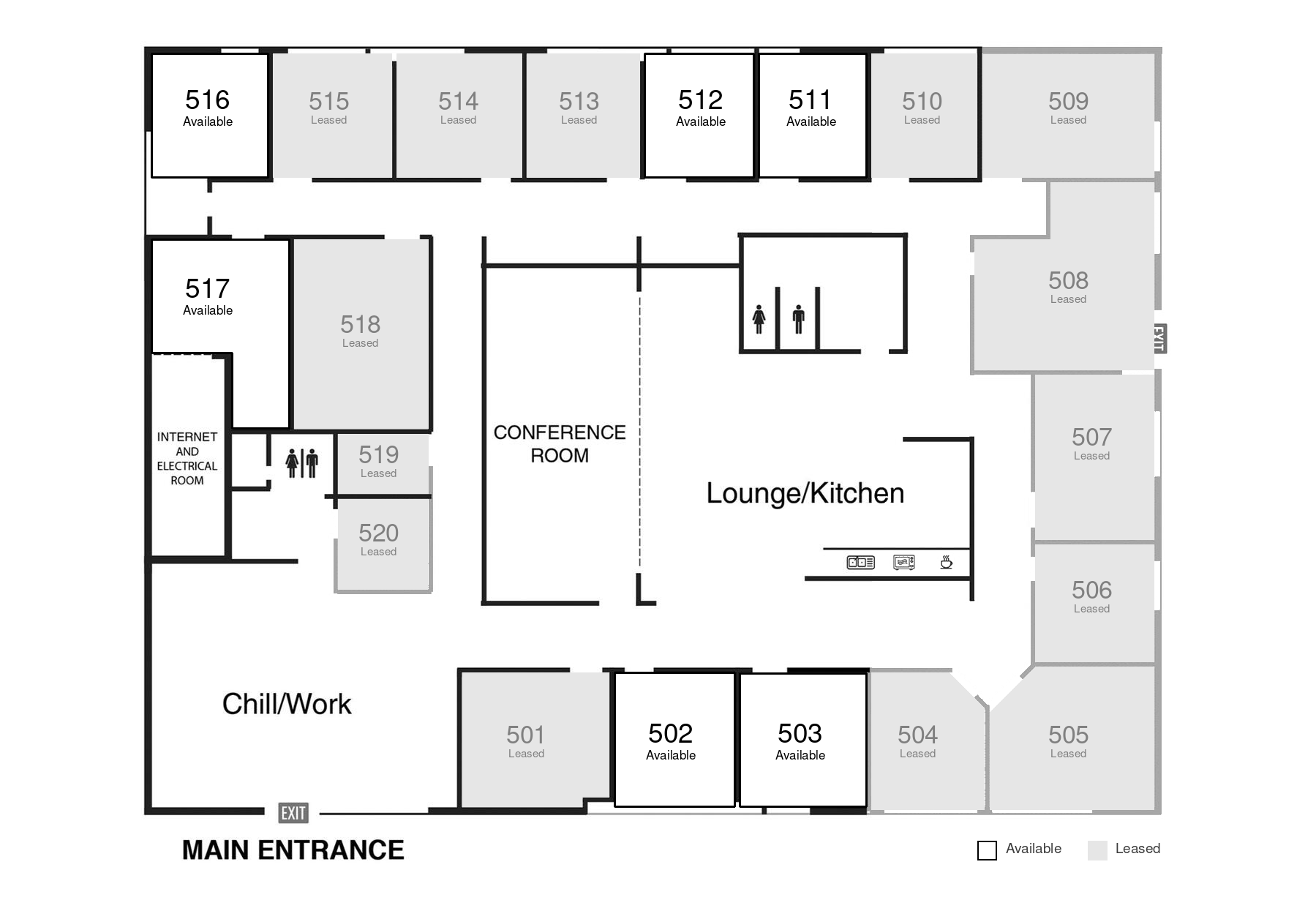 @1900 floor plan of private office suites with conference room, lounge and kitchen at 1900 The Exchange SE, Atlanta
